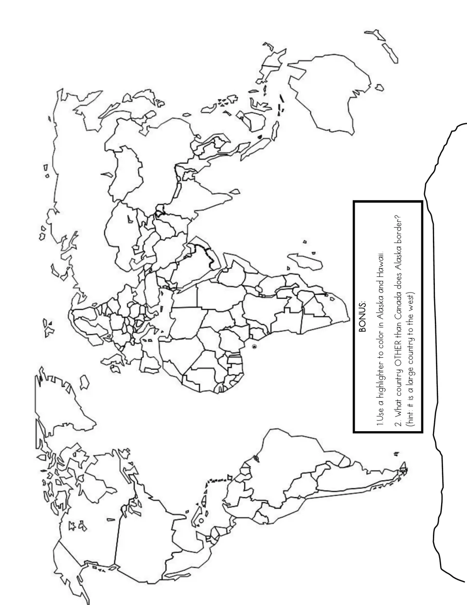 Blank world political map for circling and coloring countries, with a bonus on Alaska, Hawaii and Alaska's other neighbor