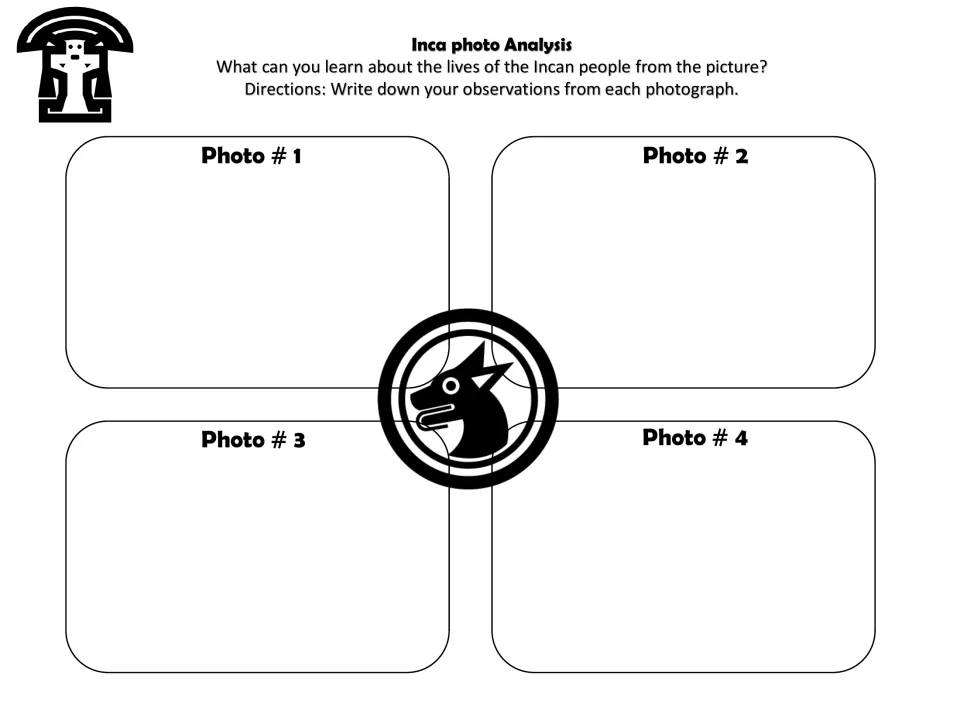 Inca photo analysis: students write observations about Incan daily life from each of four projected photographs