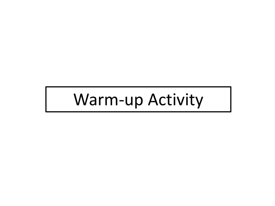 Section divider titled Warm-up Activity, marking the start of the opening reading and pyramid task