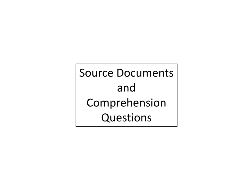 Source Documents and Comprehension Questions section divider introducing the primary source station work