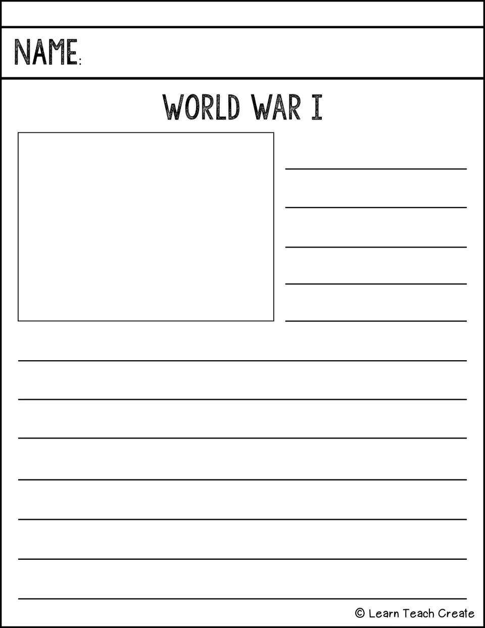 World War I research-and-writing page for students to develop a written response about this historical topic