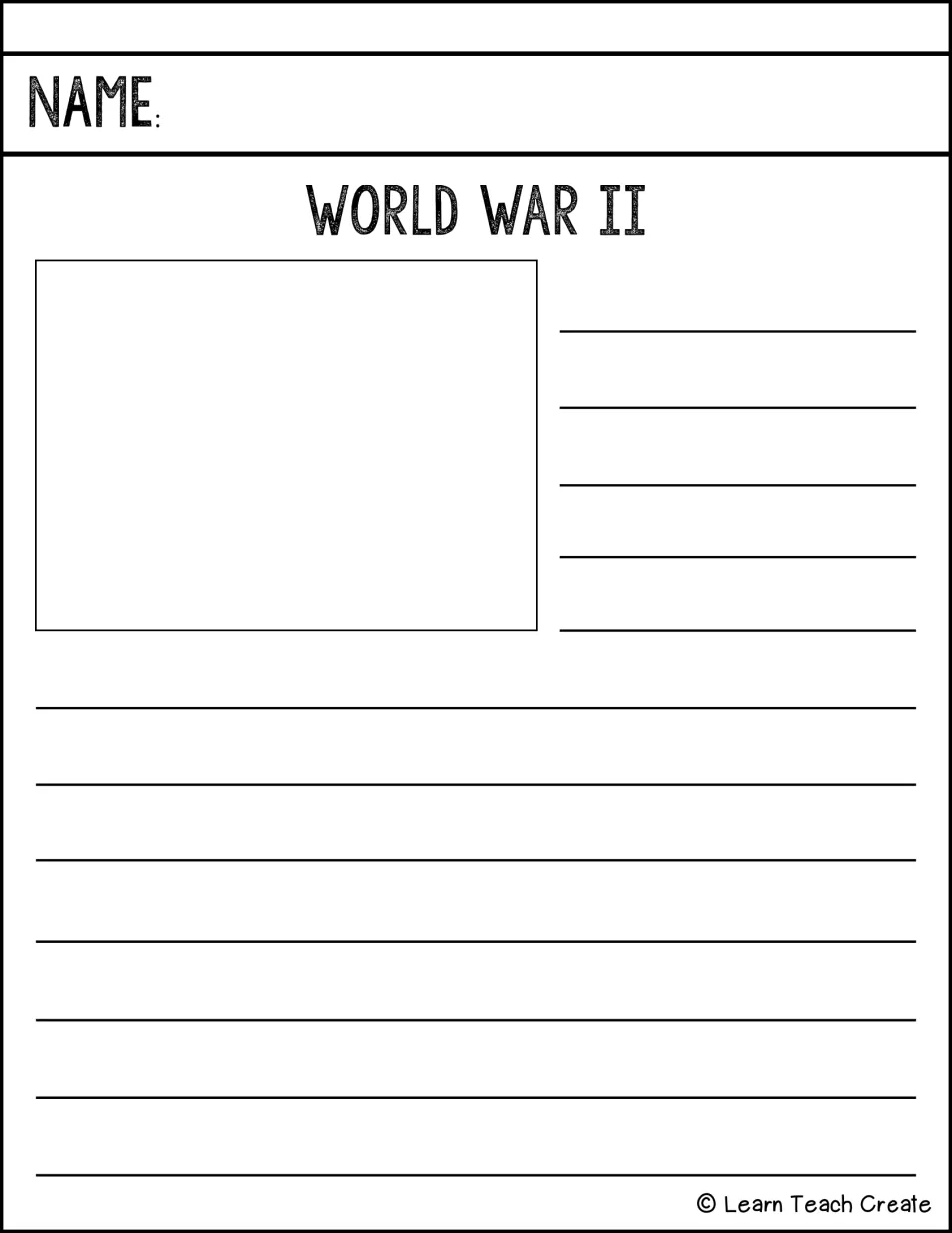 World War II research-and-writing page for students to develop a written response about this historical topic