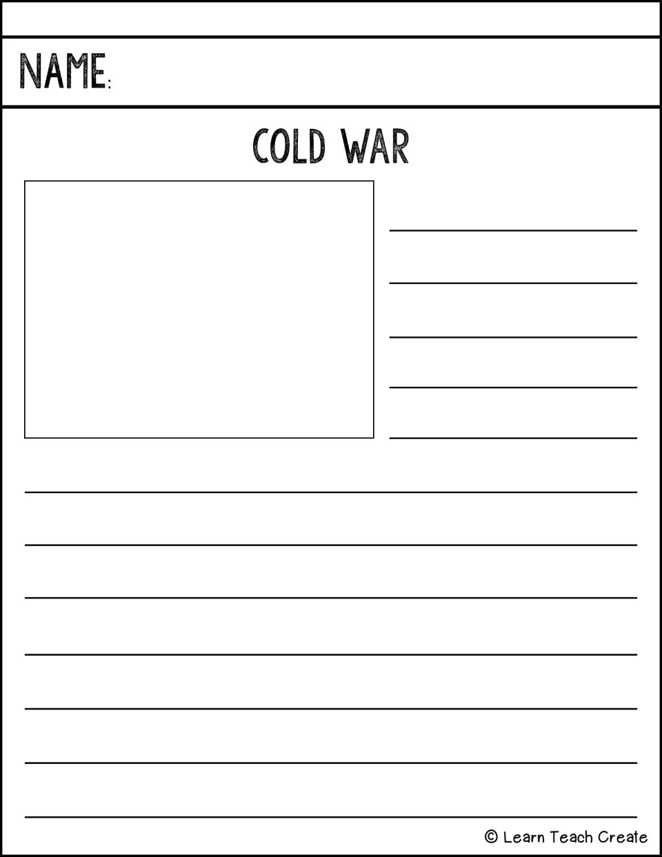 Cold War research-and-writing page for students to develop a written response about this historical topic