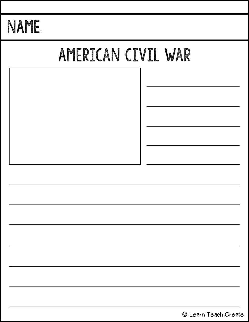 American Civil War research-and-writing page for students to develop a response about this historical topic
