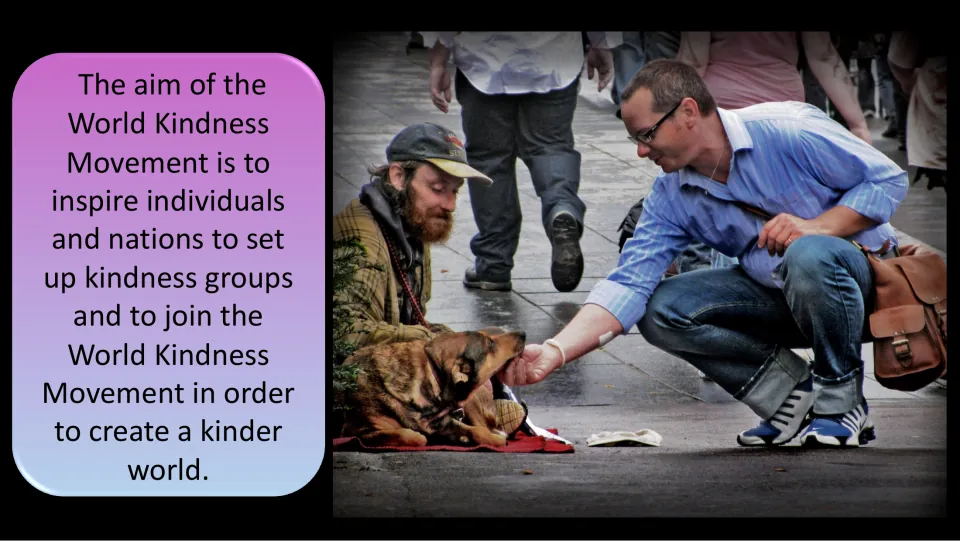 Movement aims slide explains the goal of inspiring individuals and nations to form and join kindness groups.