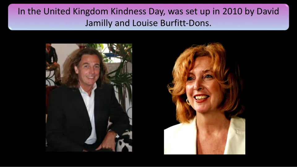 UK origins slide names David Jamilly and Louise Burfitt-Dons as the people who set up Kindness Day in 2010.