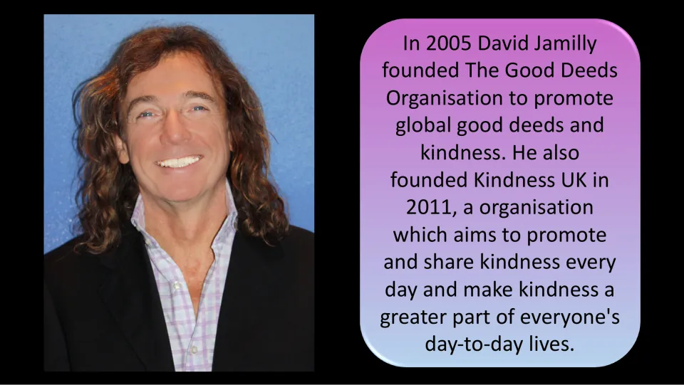 David Jamilly: founding The Good Deeds Organisation in 2005 and Kindness UK in 2011, next to a portrait