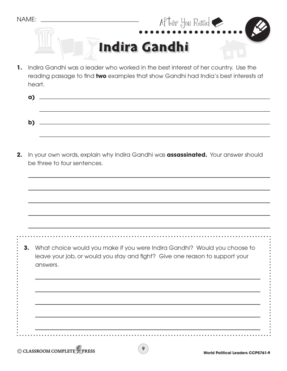 Indira Gandhi After You Read: examples of her serving India, why she was assassinated, and stay or step down