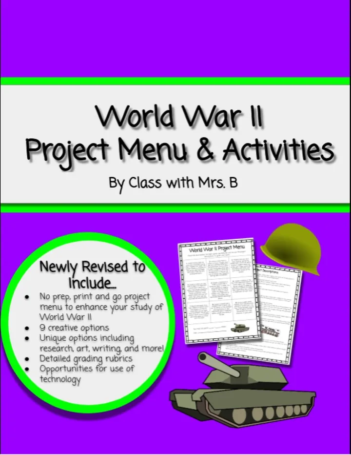 World War 2 Project Menu and Activities – cover