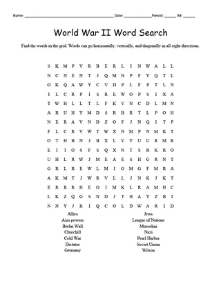 World War II Word Search & Definitions Packet – cover