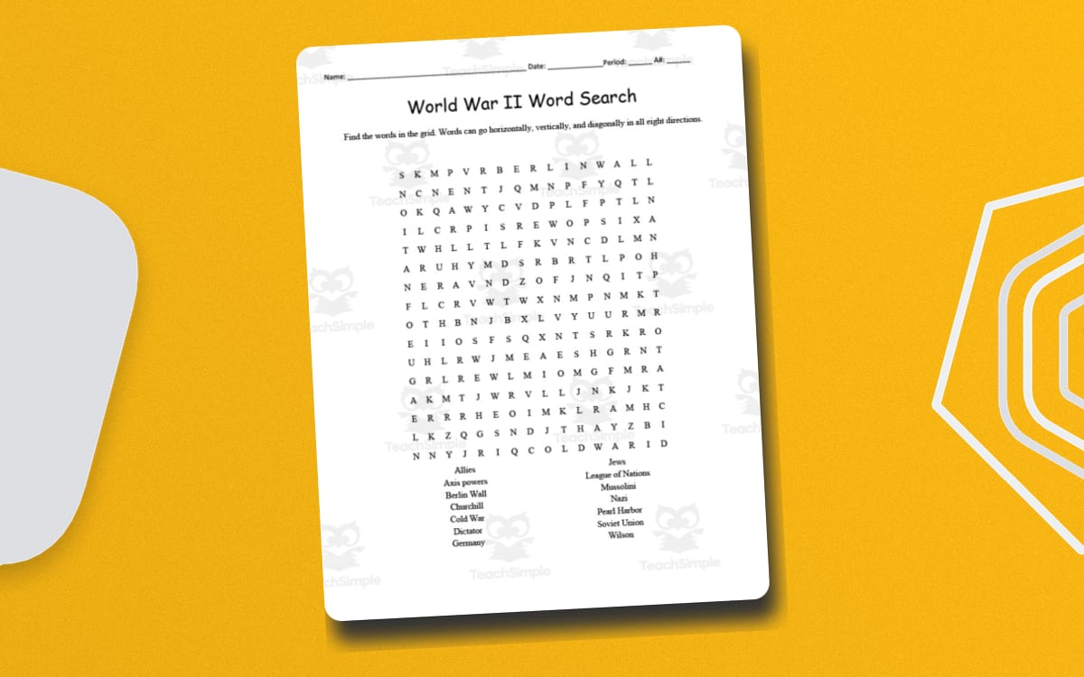 World War II Word Search & Definitions Packet preview