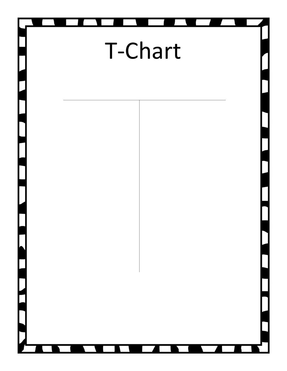 Blank T-chart organizer where students write reasons for each of two choices before drafting their opinion piece