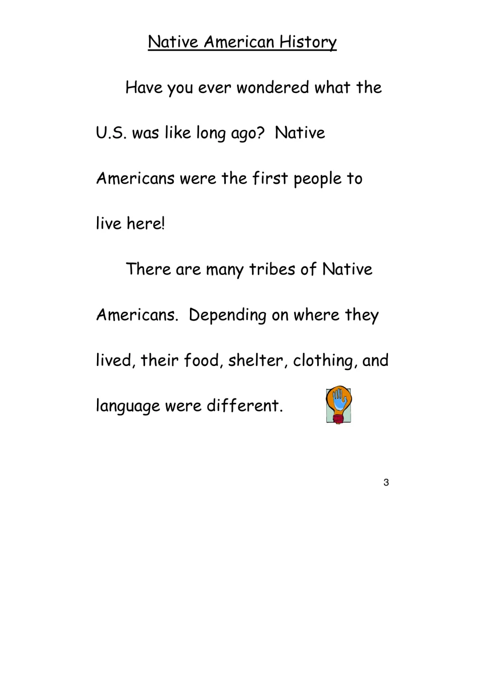 History eBook introduction explaining that Native American tribes differed in food, shelter, clothing, and language