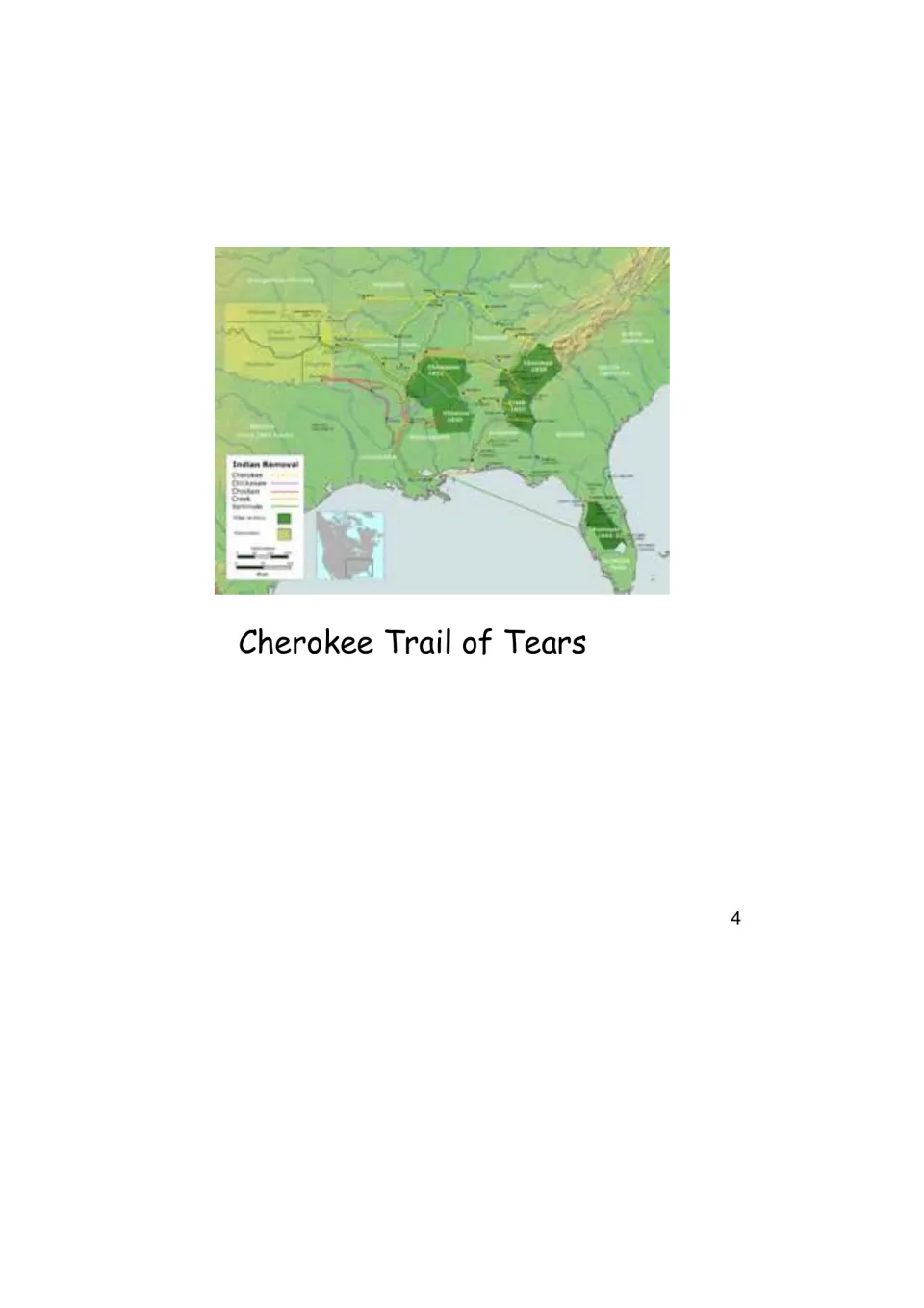 History eBook map illustrating the Cherokee Trail of Tears alongside the introductory reading on forced removal