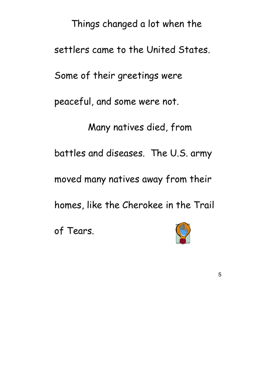 History eBook passage describing settlers, deaths from battles and diseases, and Cherokee forced removal