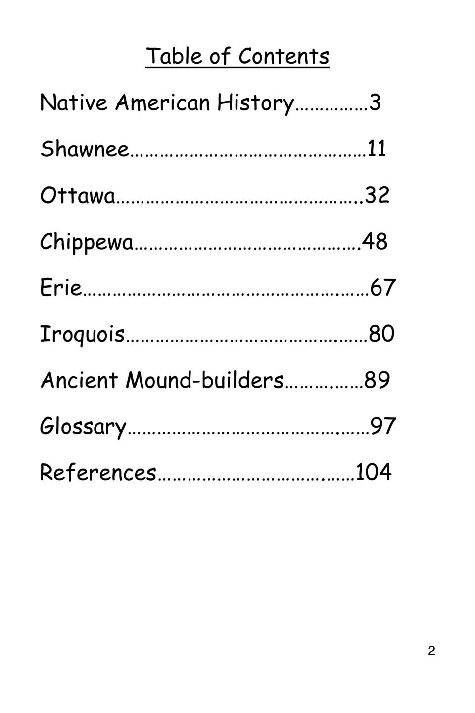 History eBook contents listing Shawnee, Ottawa, Chippewa, Erie, Iroquois, ancient mound-builders, and reference sections