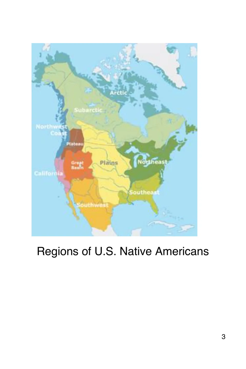 Introductory geography page in the history eBook showing a map of Native American cultural regions