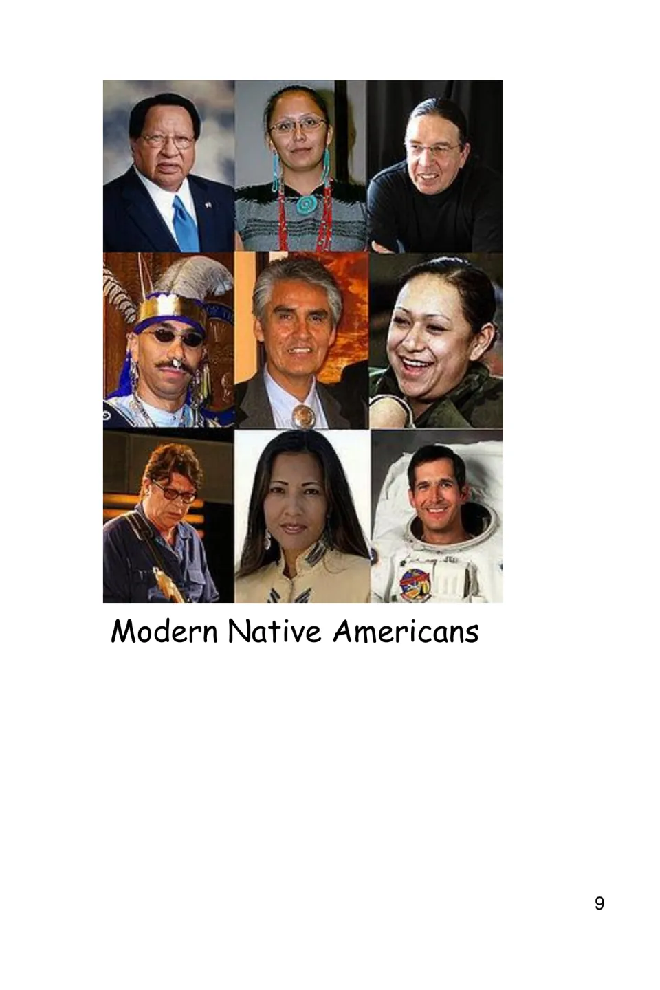 History introduction features nine portraits labeled Modern Native Americans before the reading on life today