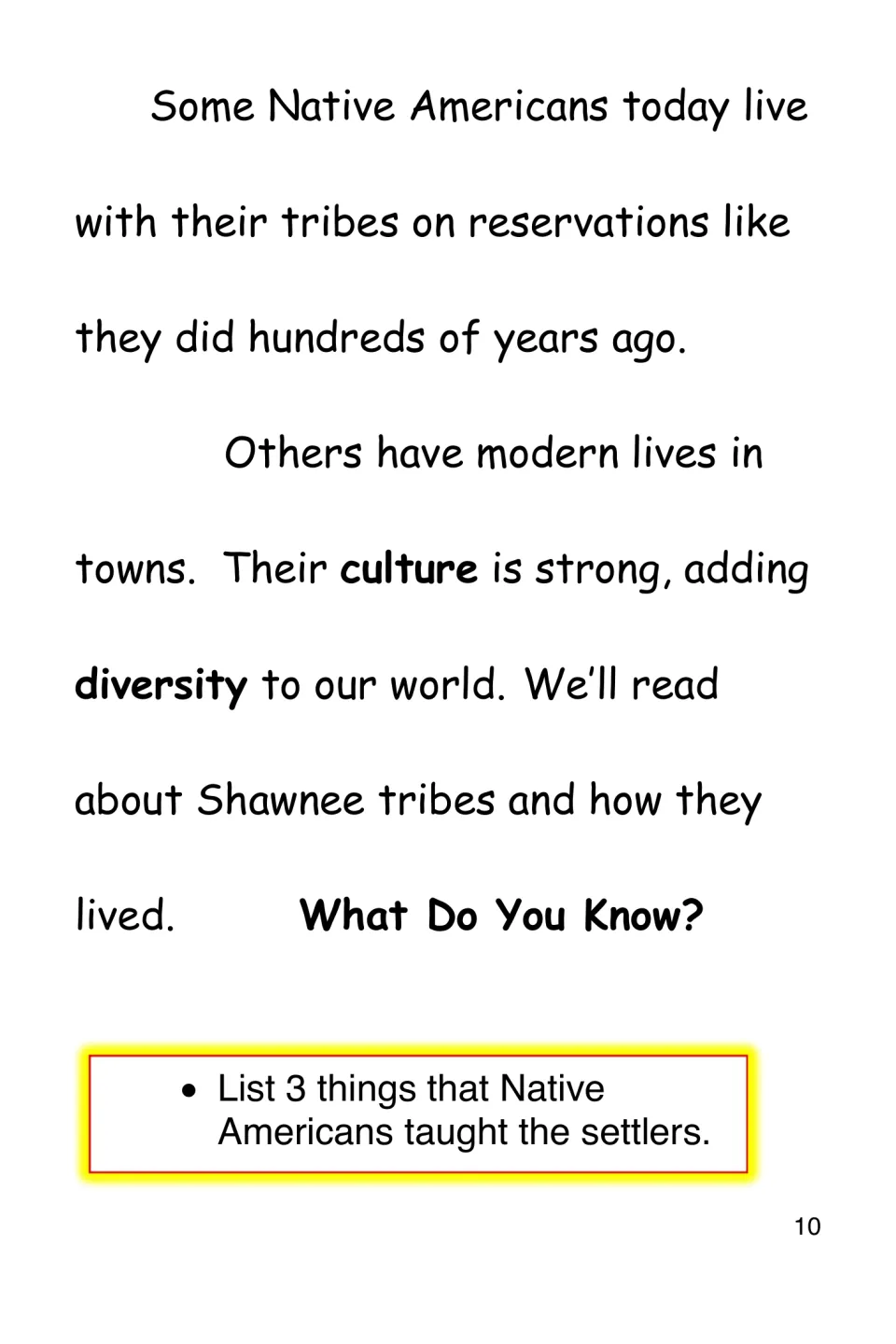 Closing introduction reading on Native Americans today asks for three things they taught settlers