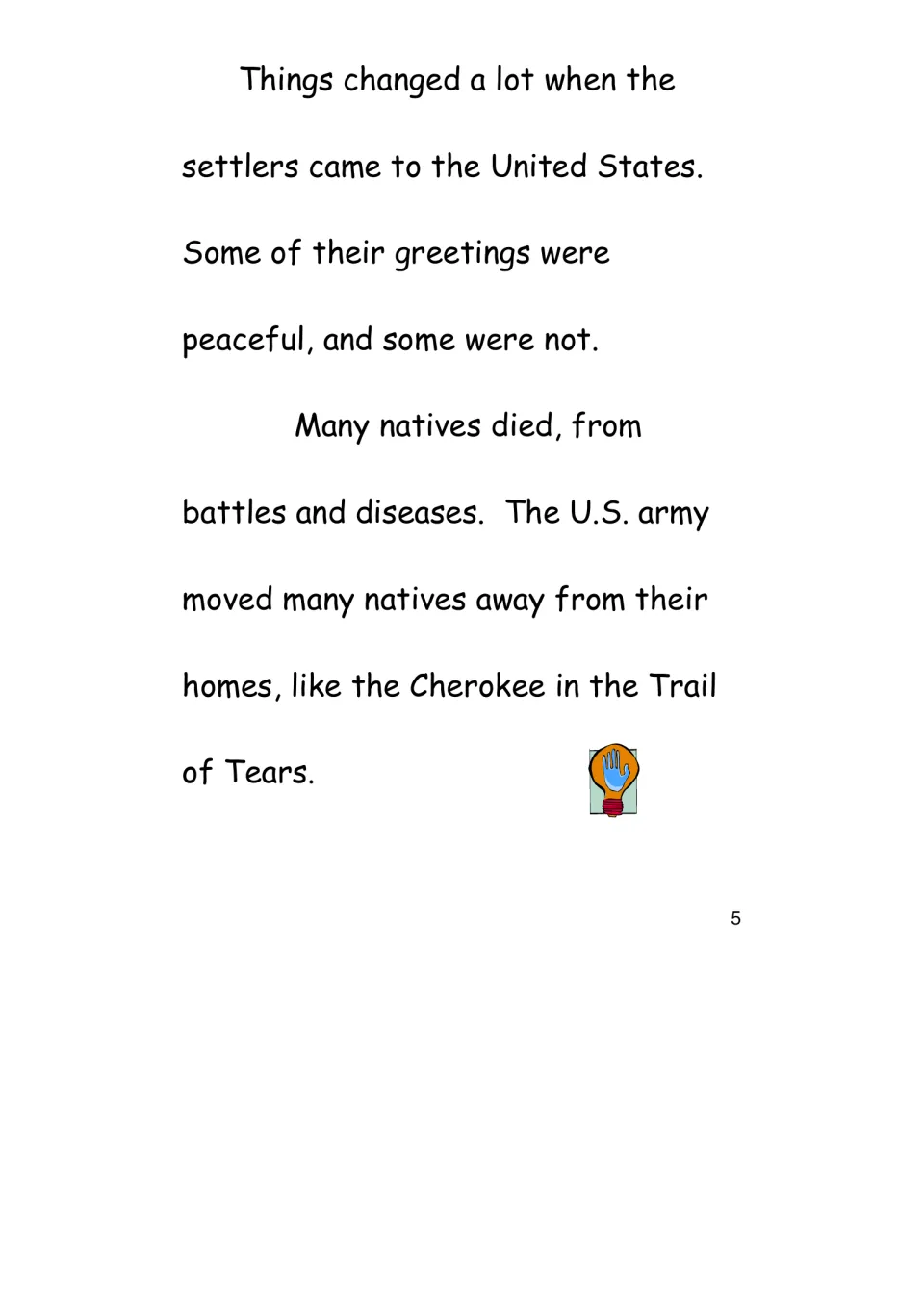 History eBook passage on settlers, battles, disease, and forced removal, including the Cherokee Trail of Tears
