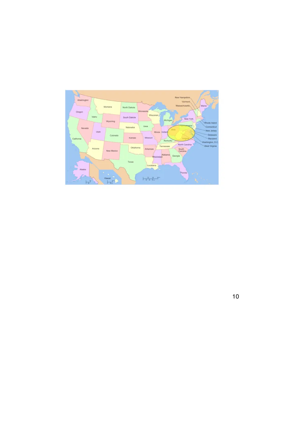 Shawnee section map page highlighting an eastern U.S. area around Ohio, beside the passage about homelands