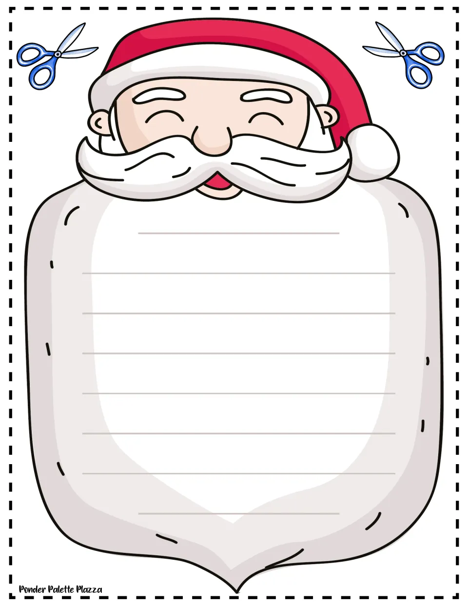 Santa-shaped letter template for the Christmas writing activity, with space to write a message in his beard.