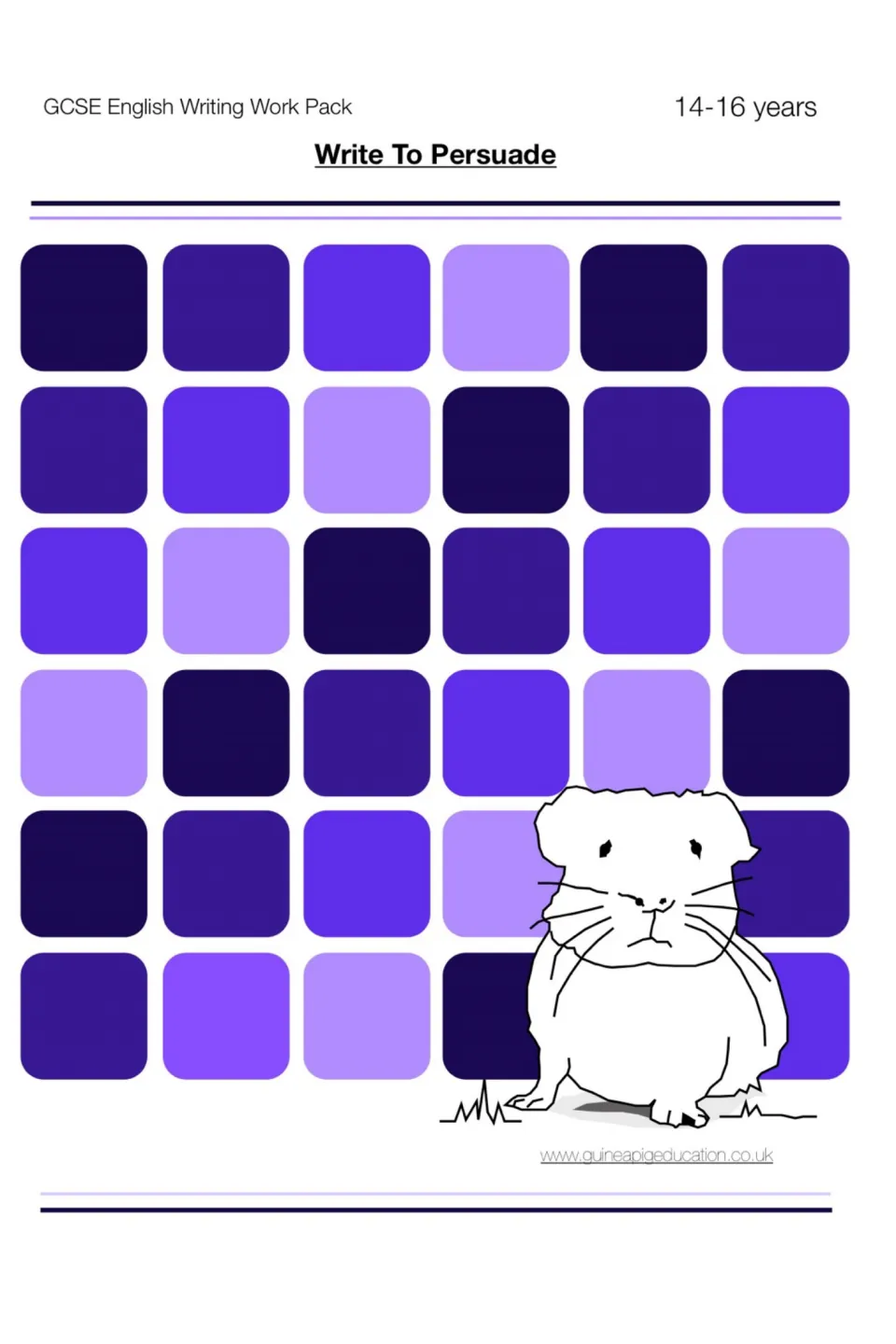 Cover of a GCSE English Writing Work Pack, Write To Persuade, for 14-16 years, with a guinea pig drawing