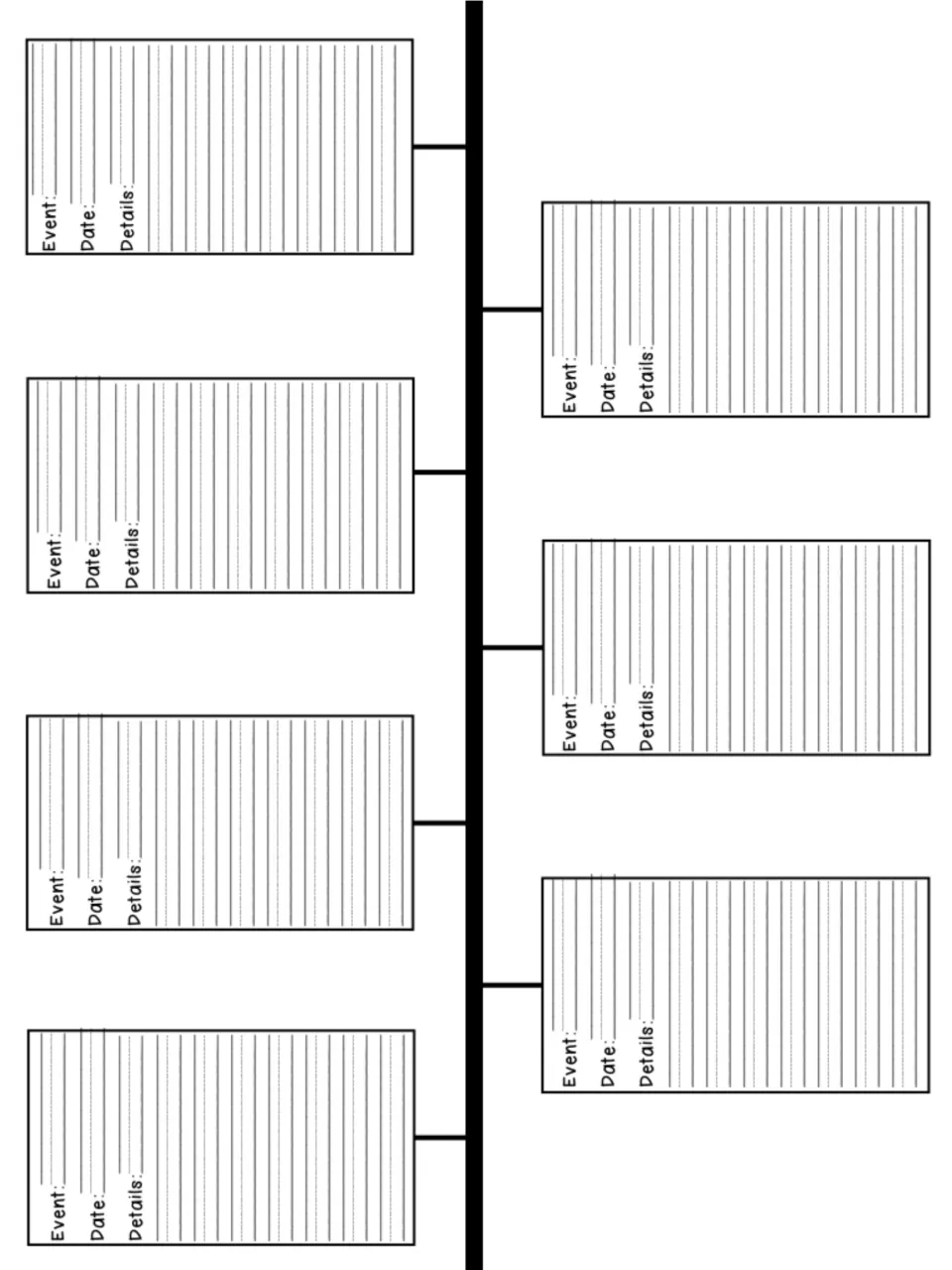 Next timeline section with 7 Event, Date and Details entries so students keep sequencing life events by when they happened