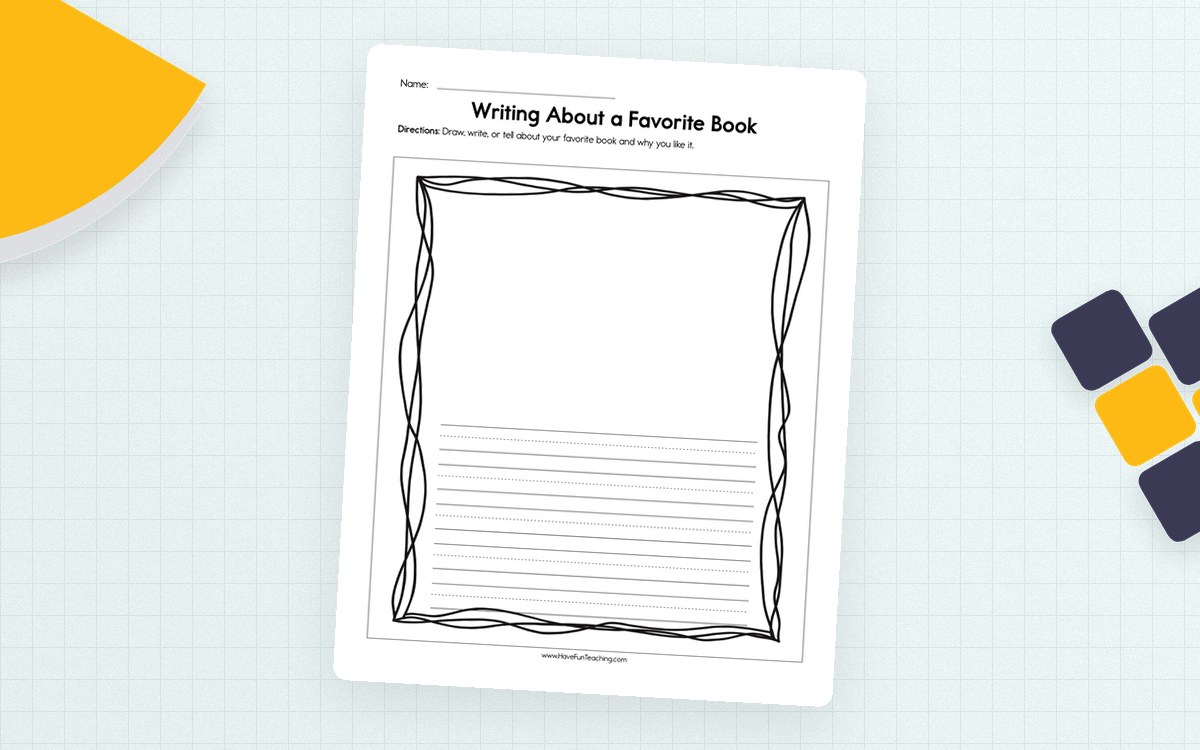 Writing about a Favorite Book Worksheet worksheet page with the activity title and student response area.