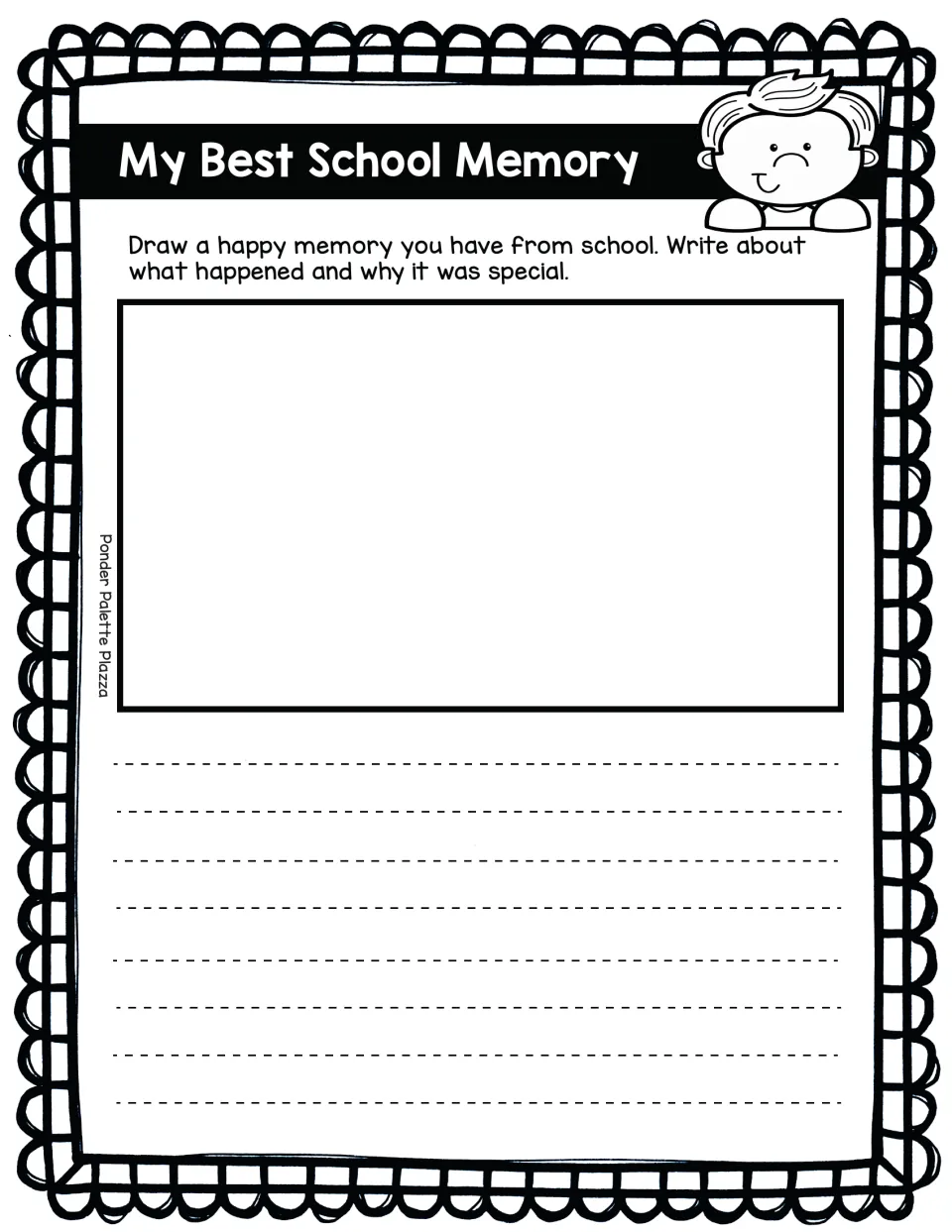 My Best School Memory activity: draw a happy school memory and write what happened and why it was special.