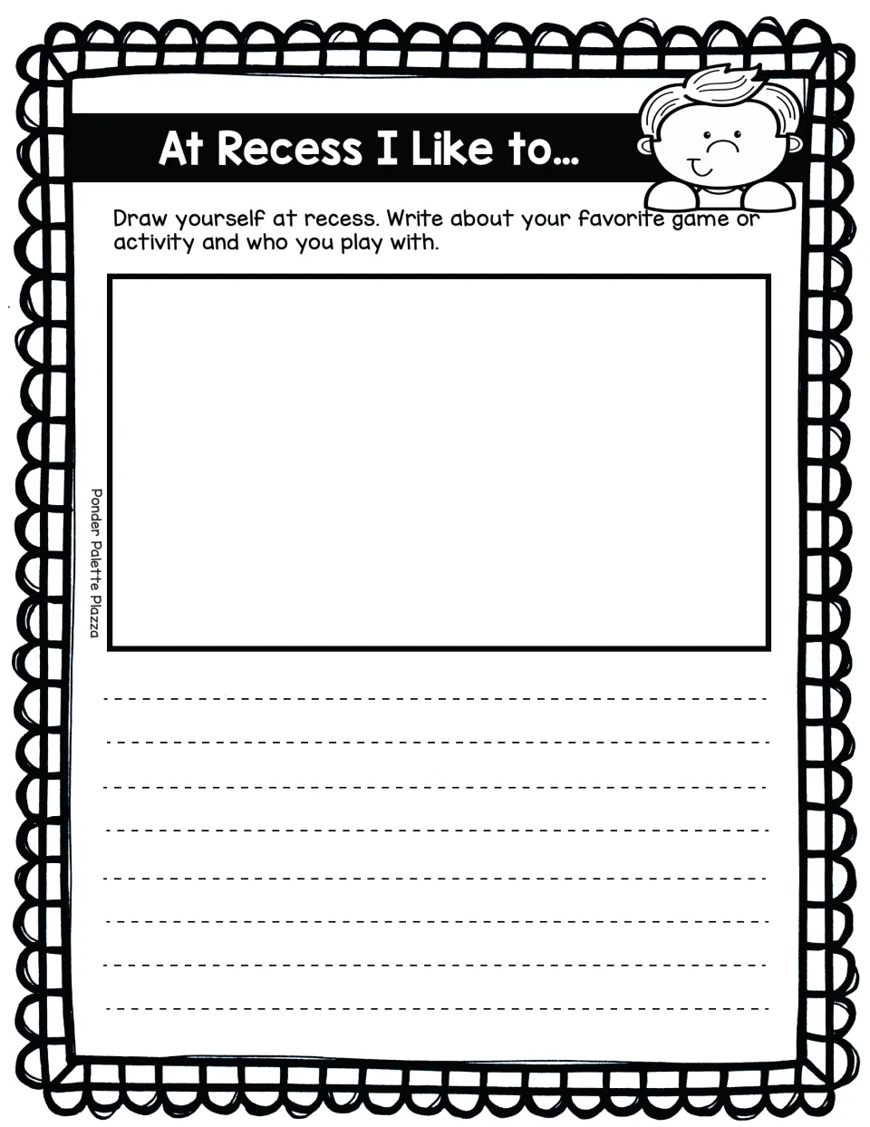 At Recess I Like to... activity: draw yourself at recess and write about a favorite activity and your playmates.