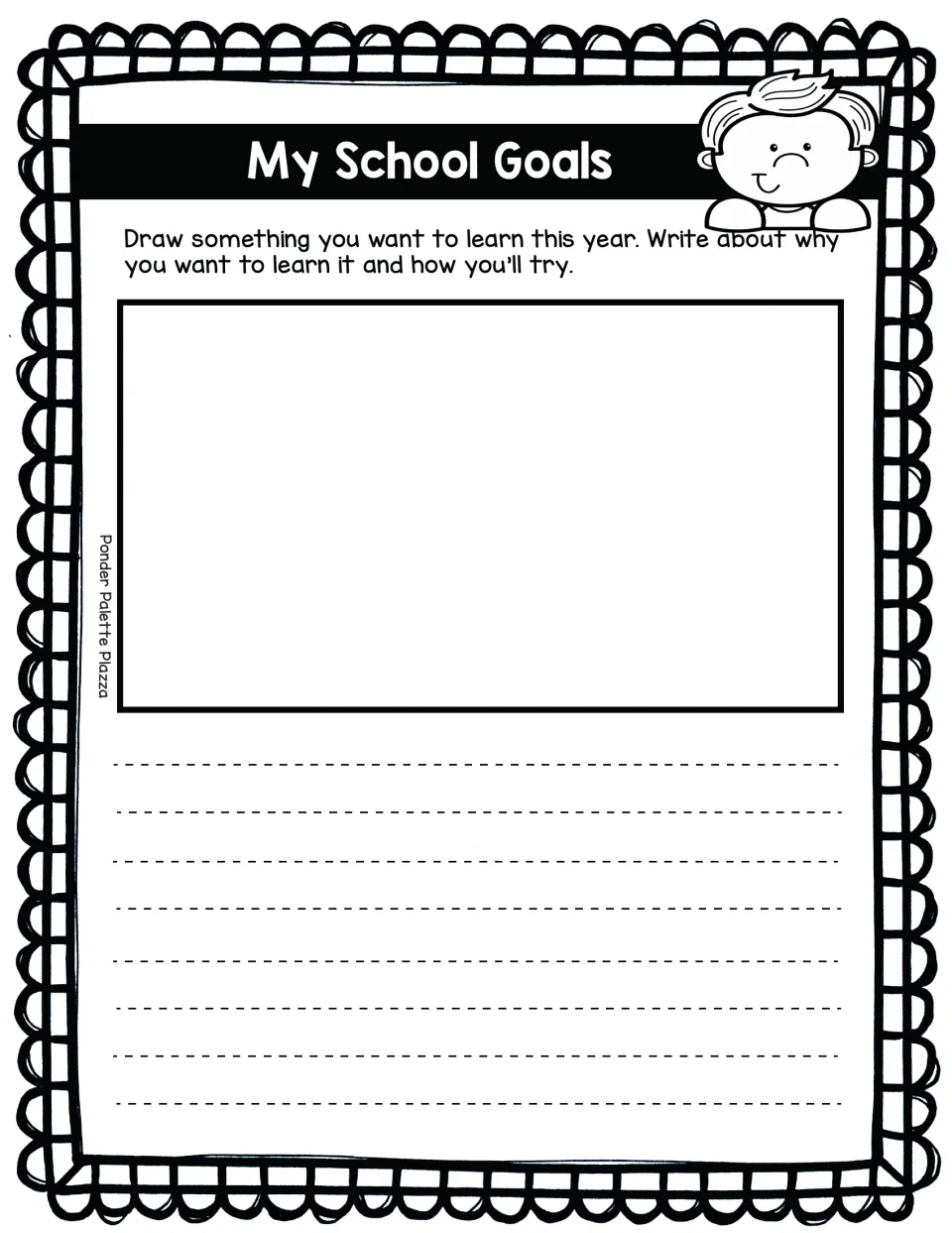 My School Goals activity: draw something you want to learn this year and write why and how you will try.