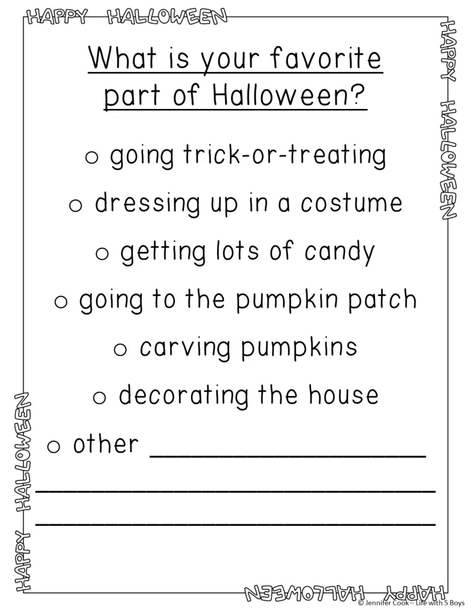 Halloween idea organizer asks about a favorite part of Halloween, offering six choices and an other option