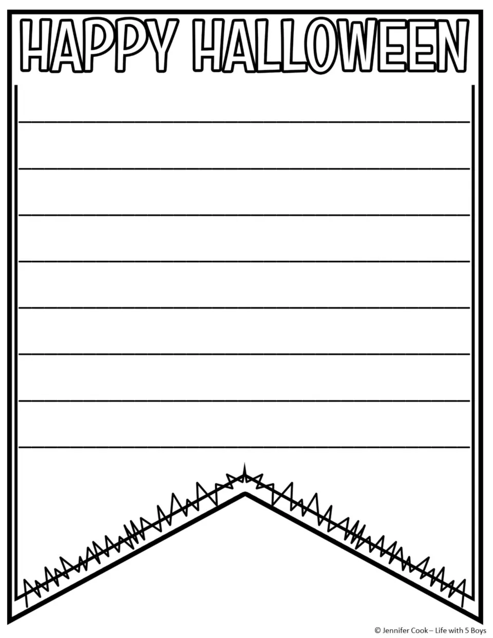 Extra Halloween pennant writing page has the heading 'HAPPY HALLOWEEN' and no printed question to answer