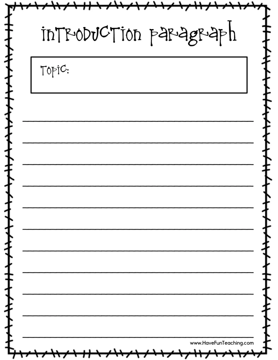 Introduction paragraph practice: students write their topic, then draft an opening paragraph that introduces it
