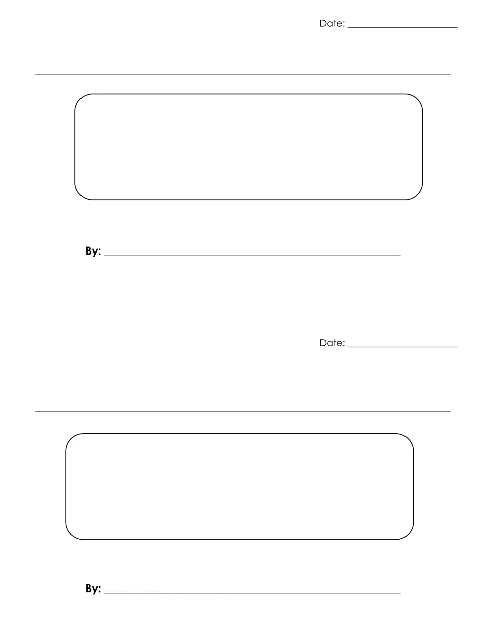 Two writing booklet covers, each with a “Date” field, space for a title and drawing, and a “By” label.