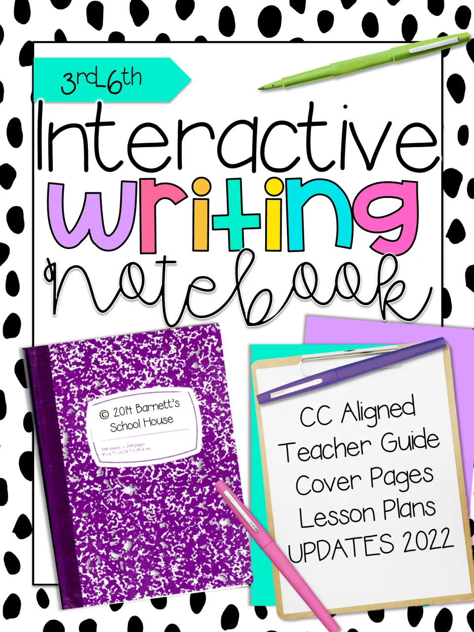 Interactive Writing Notebook cover for 3rd-6th: CC aligned, with teacher guide, cover pages, lesson plans and 2022 updates