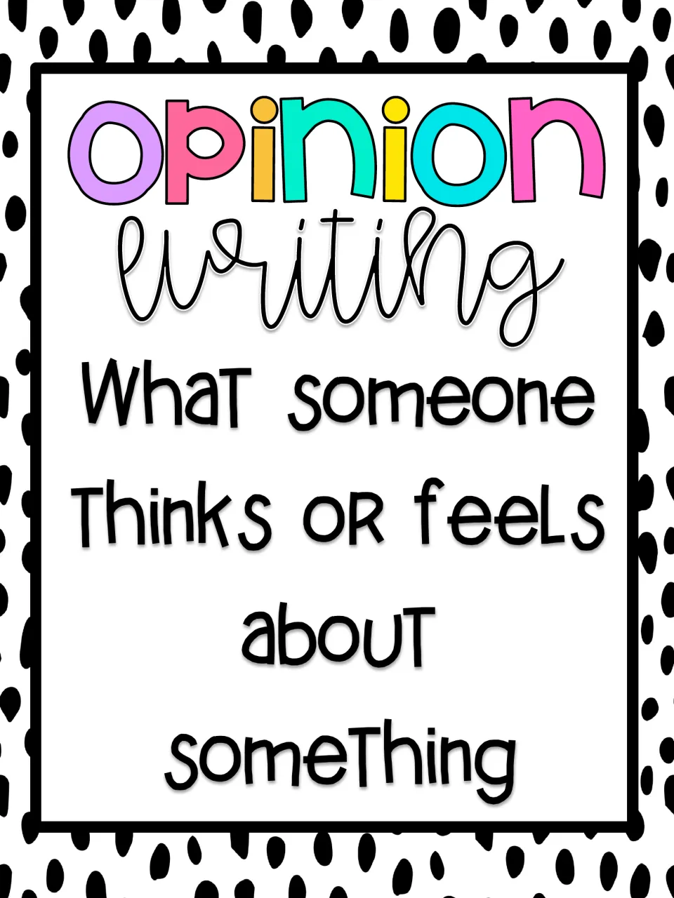 Opinion writing poster defining an opinion as what someone thinks or feels about something