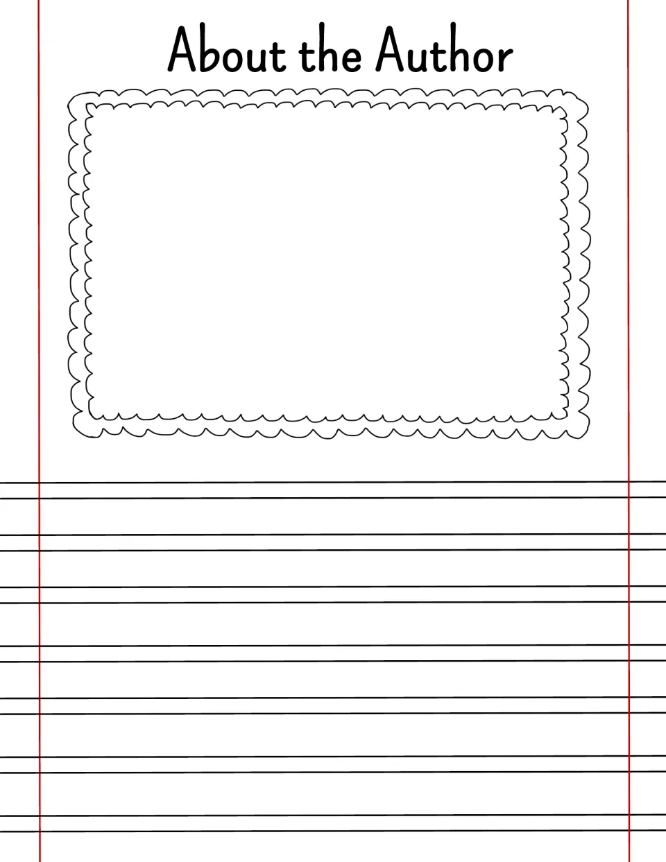 About the Author page: students add a picture in a thin wavy outline, then write a short bio about themselves