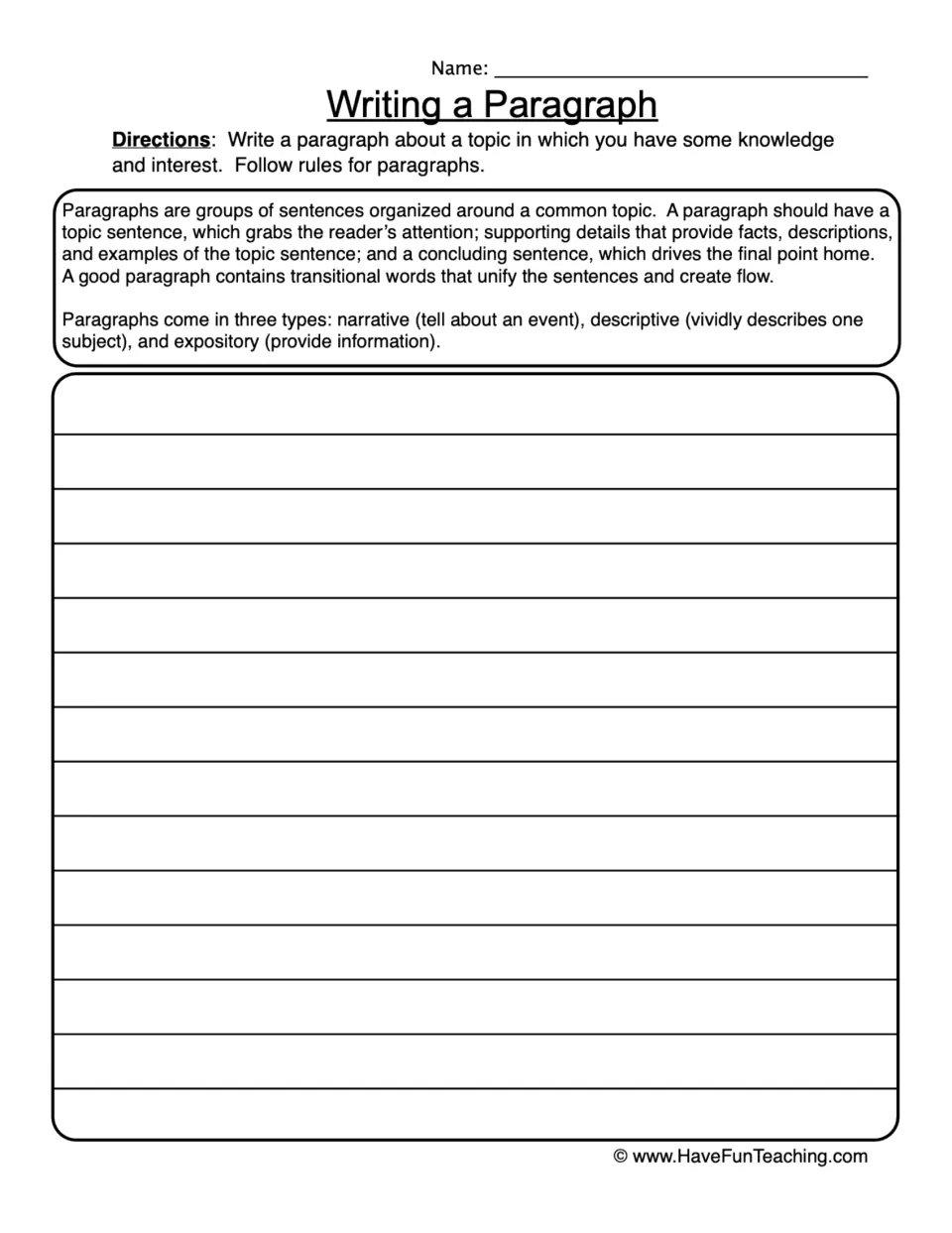 Paragraph writing practice: choose a familiar topic and use a topic sentence, supporting details, and a conclusion.