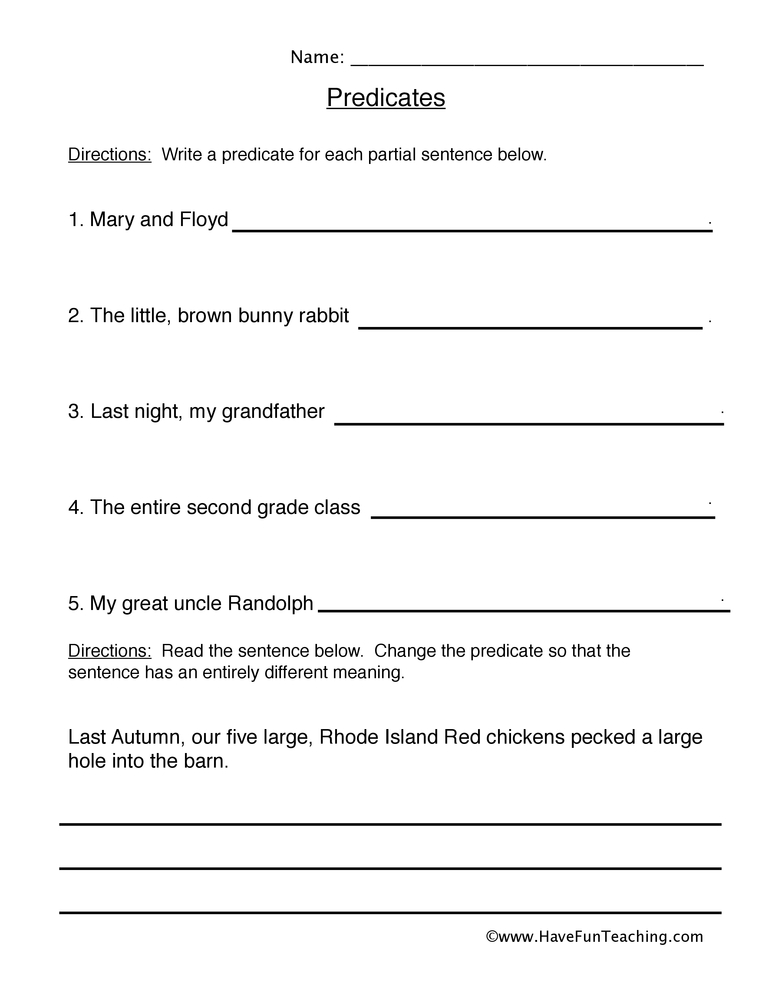 Writing Predicates Worksheet teaching resource preview
