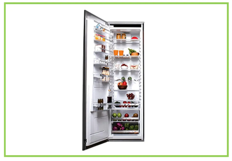 Appliance discussion and writing prompt card 1: an open refrigerator stocked with food and drinks