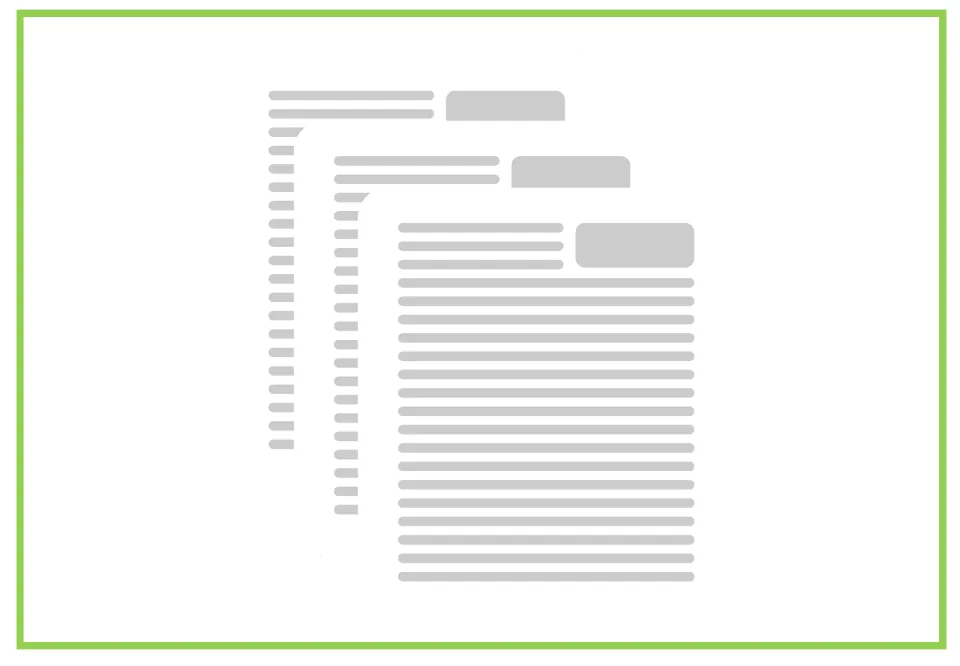 Documents flashcard: a grey icon of three stacked text documents, a picture card for talking about papers and assignments