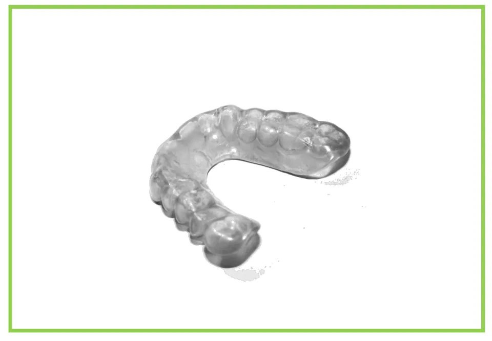Dentist-themed writing and discussion card 9: a clear, curved dental tray molded to fit a row of teeth