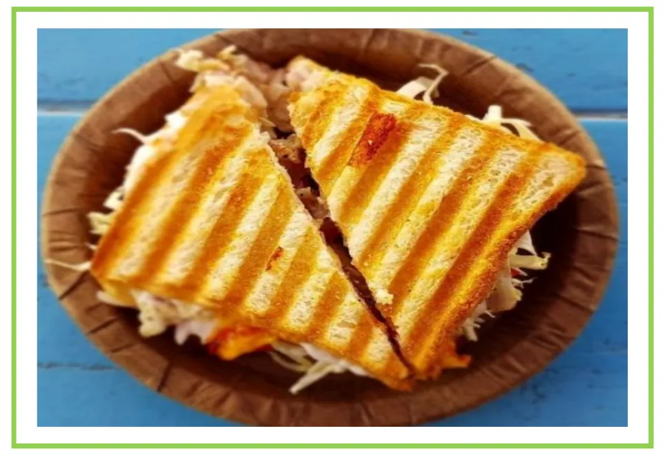 Salty snack flashcard 6 for writing prompts and discussions shows a toasted sandwich cut into triangles.