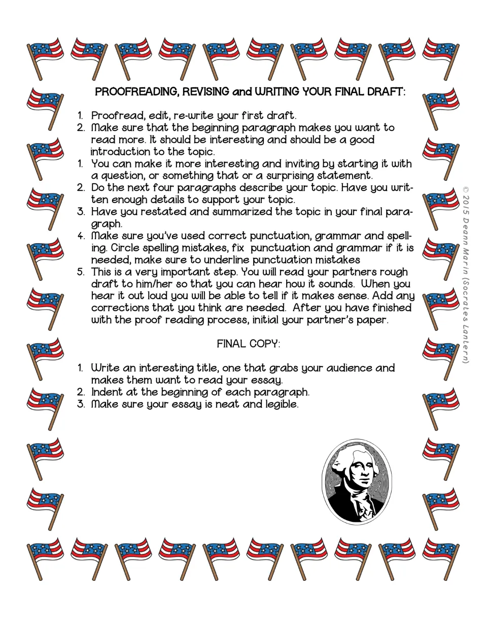 Writing directions cover revising introductions, supporting details, conclusions, peer proofreading, and final copies