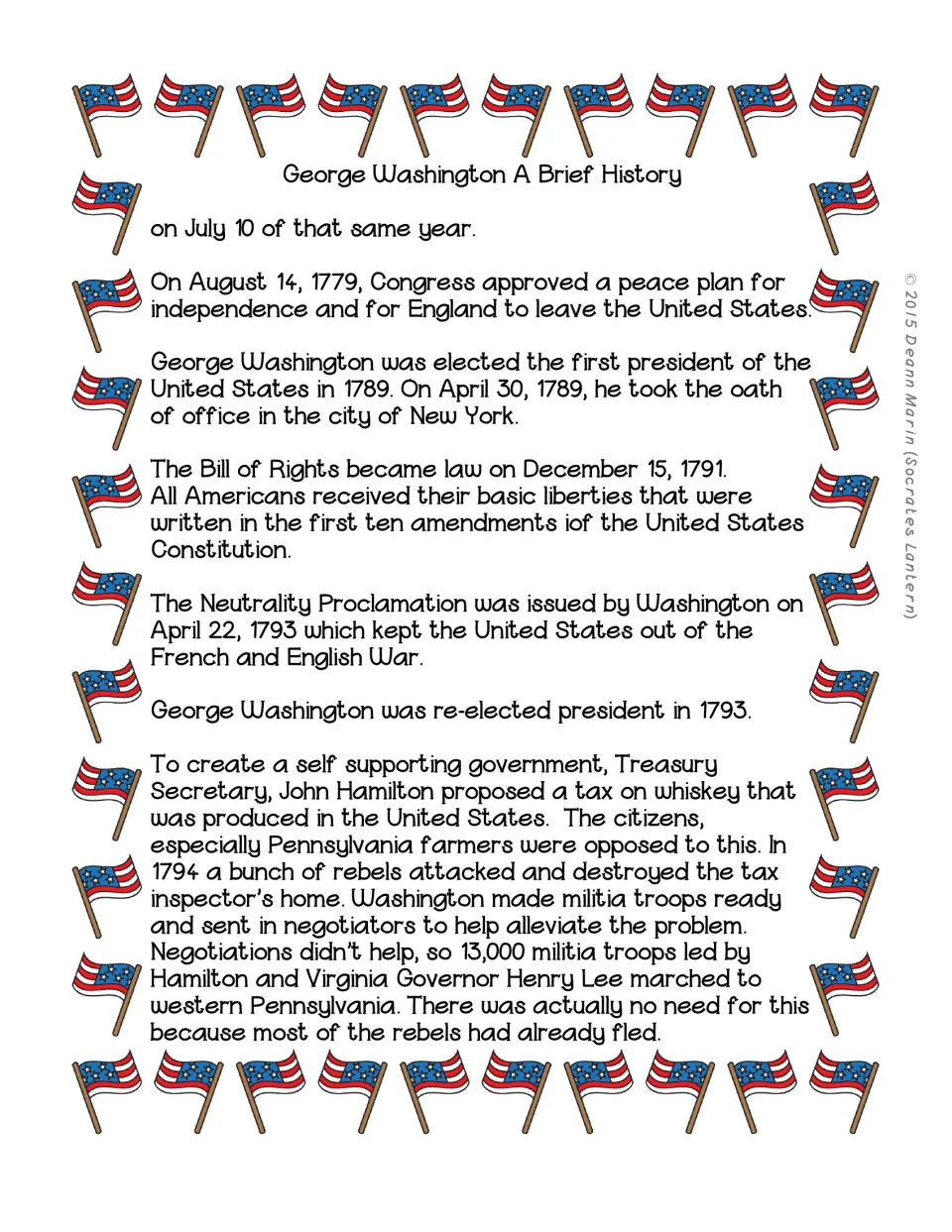 Washington history reading continues with his presidency, the Bill of Rights, neutrality, and the whiskey tax
