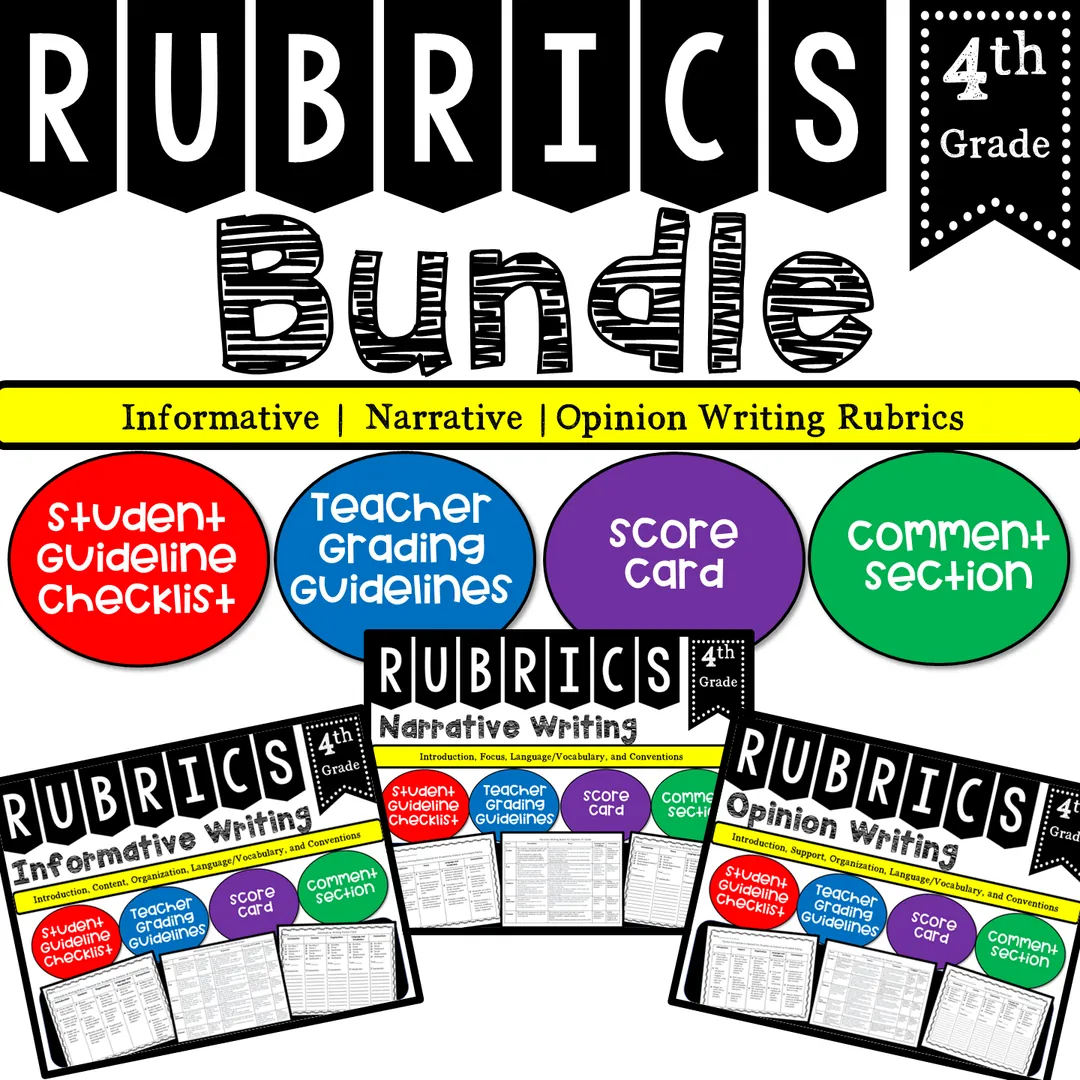 4th Grade Writing Rubric Bundle – With Checklists – cover
