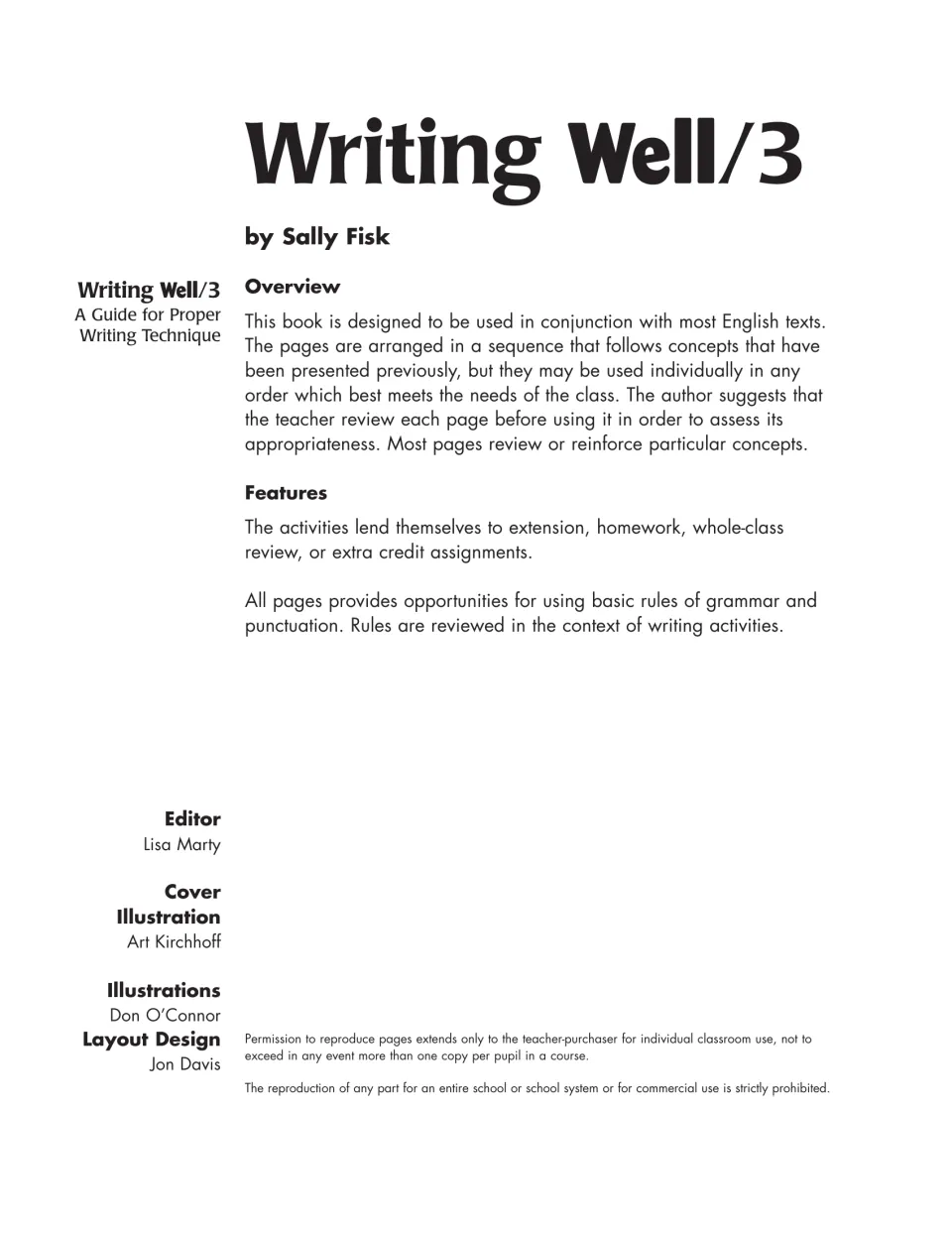 Title page by Sally Fisk with an overview of how the pages follow English texts, a features note and staff credits