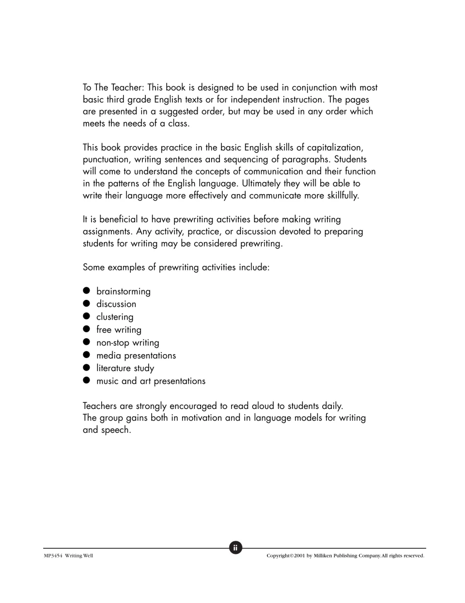To the Teacher note on skills practised and prewriting ideas such as brainstorming, clustering and free writing